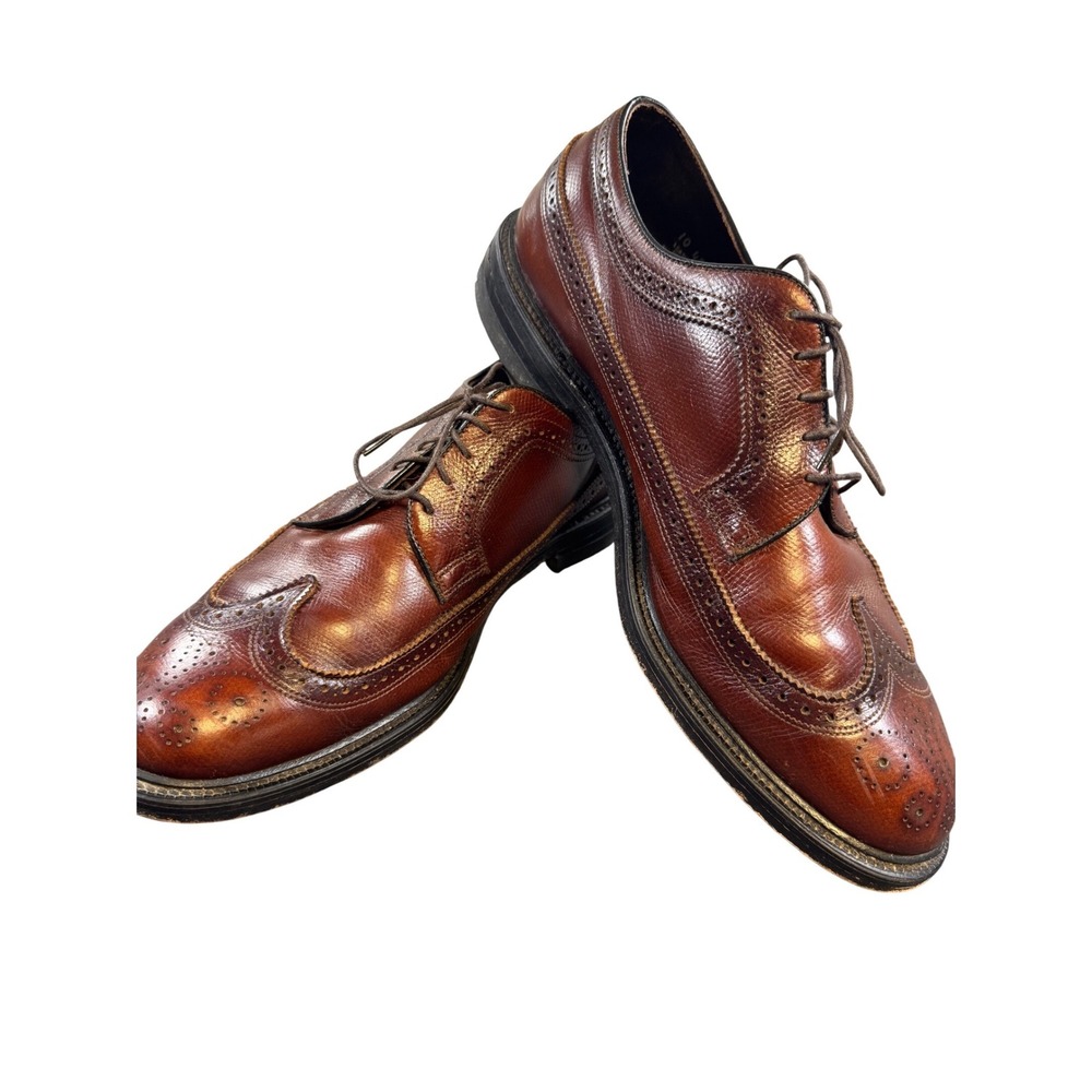 Vintage Florsheim Imperial Mens 10 4E Cognac Pebble Grain Leather Longwing Shoes
